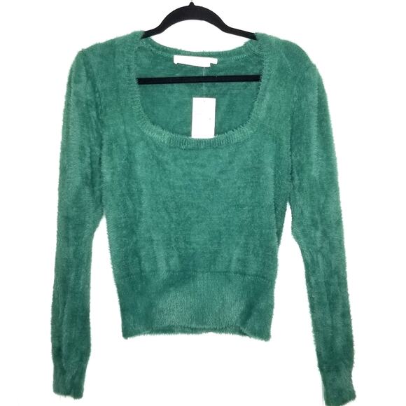 ASTR The Label Fuzzy Crop Sweater Green Size Large - Picture 3 of 12